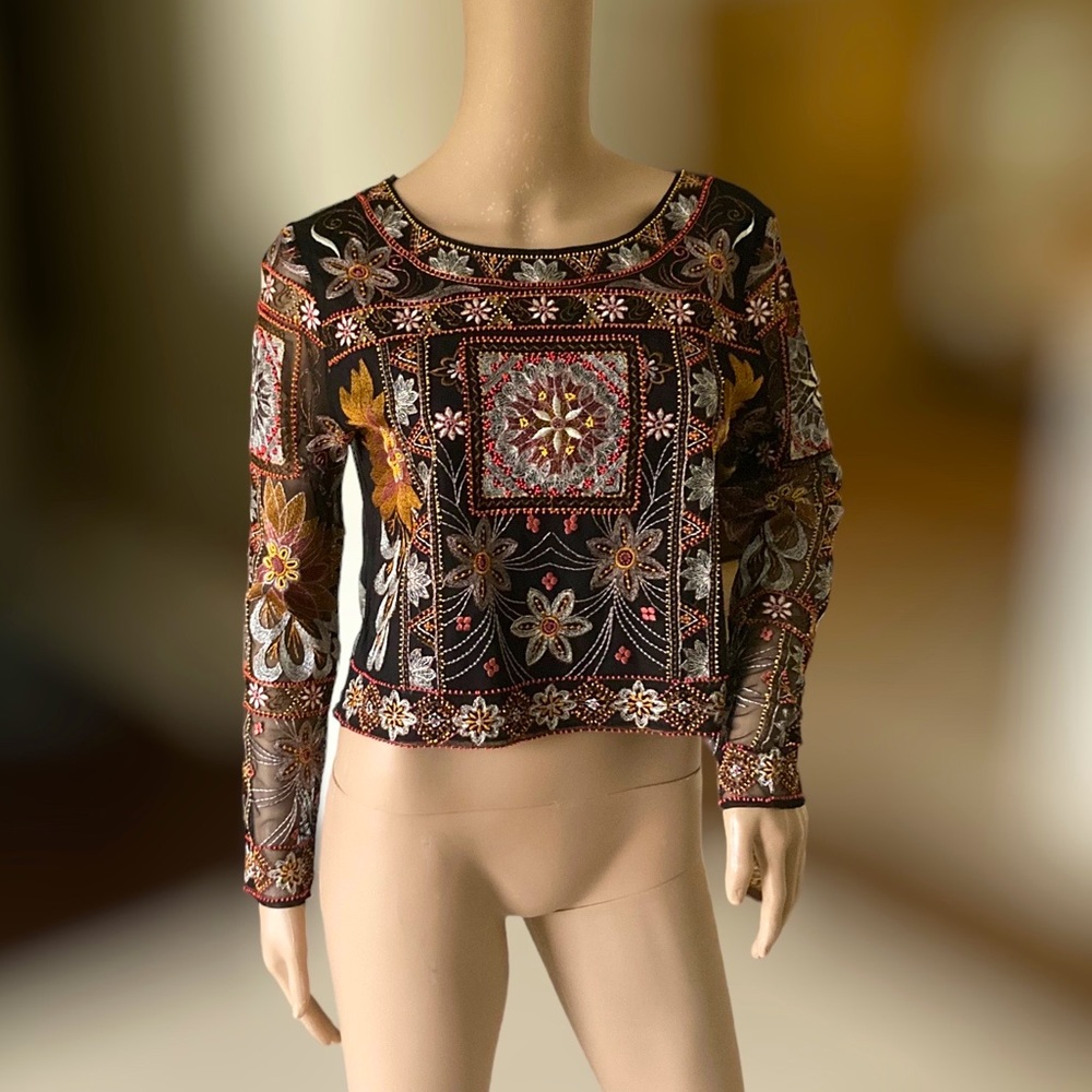 BNWT Zara beaded thread embroidered blouse Sz L